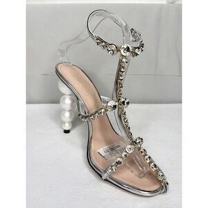 Giambattista Valli Crystal-Embellished T-Strap Sandals Pearl Heel Bridal 39